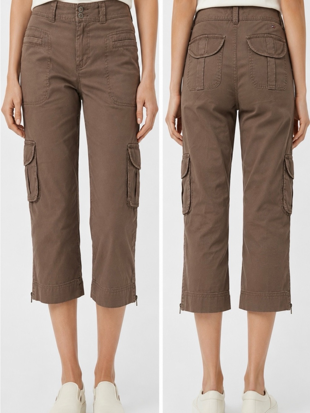 TOMMY HILFIGER Brown Cargo Capris w/Side, Rear&Leg pockets. Ankle Zippers too.